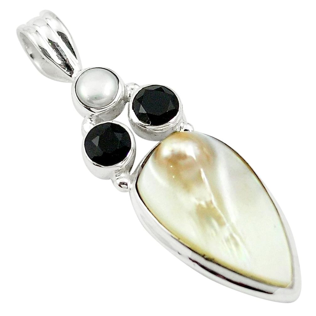 Natural white pearl onyx 925 sterling silver pendant jewelry m57734