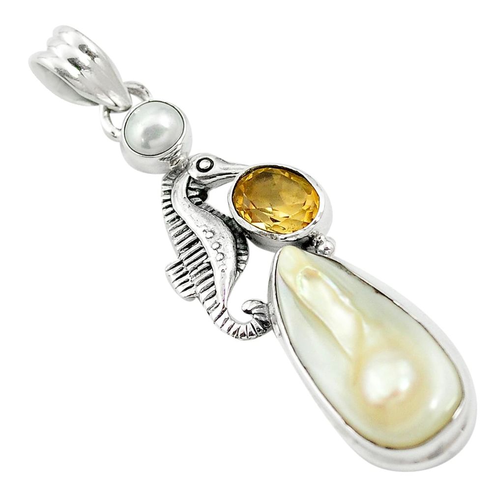 925 sterling silver natural white pearl yellow citrine pendant jewelry m57735