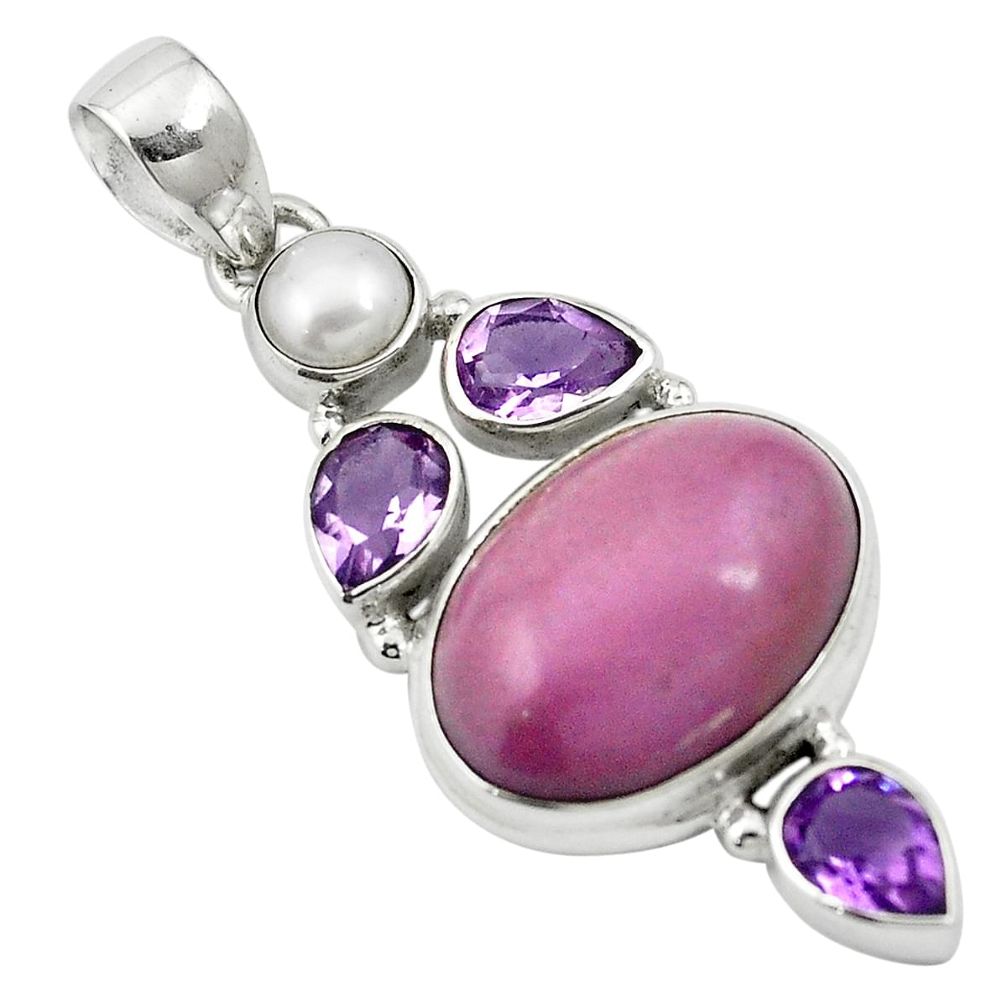 925 silver natural purple aaa+ phosphosiderite (hope stone) pearl pendant m57754