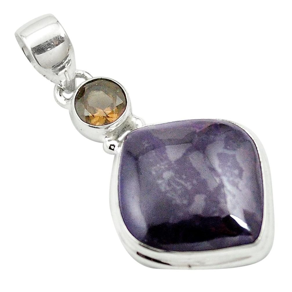 15.80cts natural purple sugilite smoky topaz 925 sterling silver pendant m57786