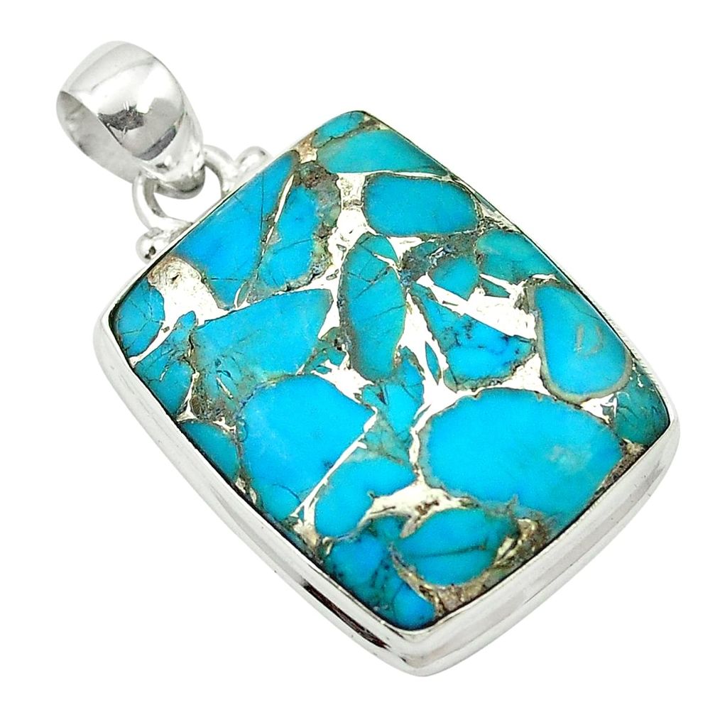 Blue copper turquoise 925 sterling silver pendant jewelry m57823