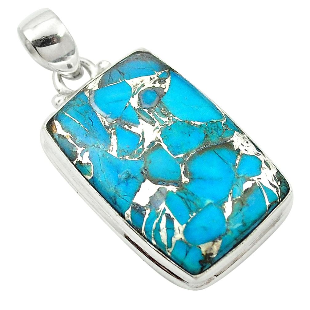 925 sterling silver blue copper turquoise octagan pendant jewelry m57824