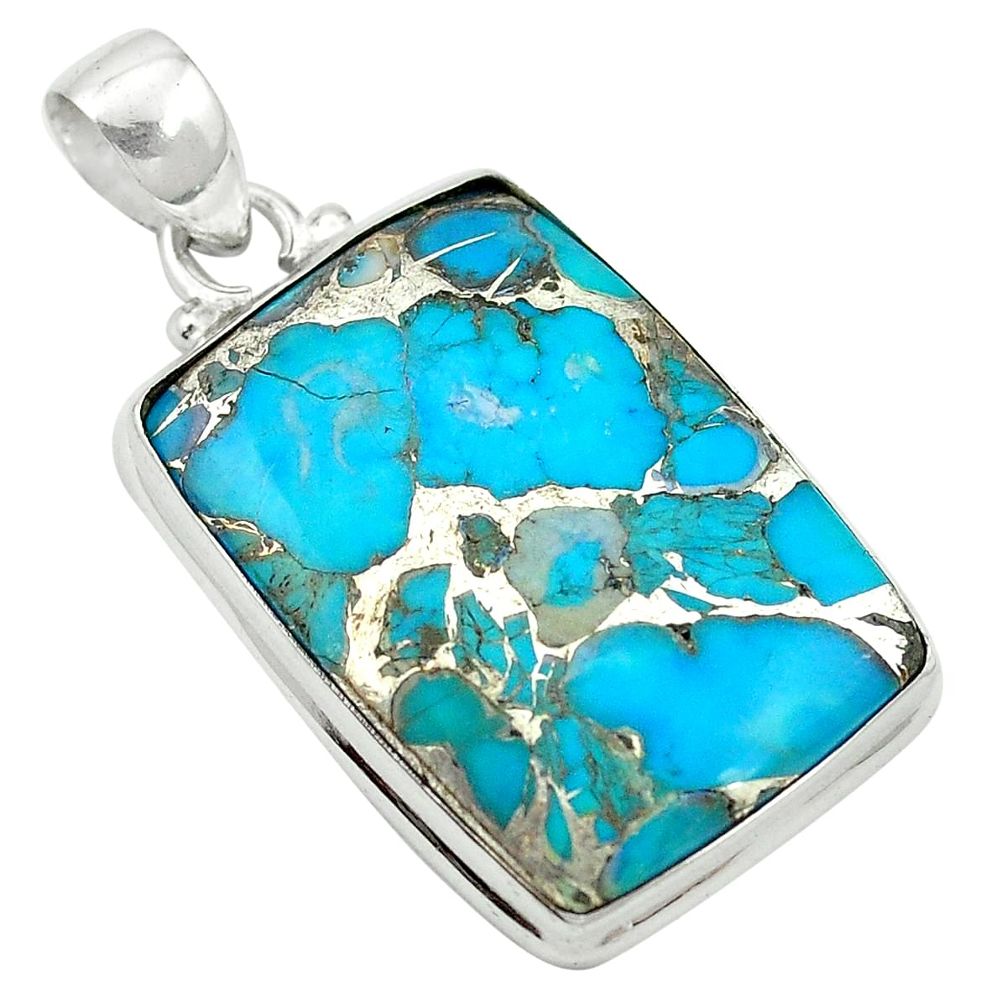 Blue copper turquoise 925 sterling silver pendant jewelry m57825