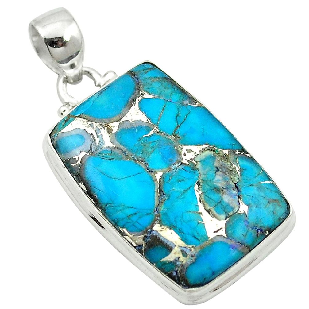 925 sterling silver blue copper turquoise octagan pendant jewelry m57836