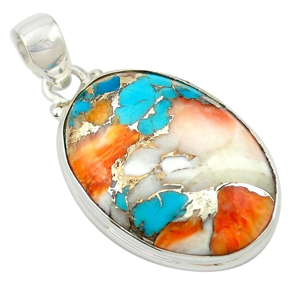 Multi color spiny oyster arizona turquoise oval 925 silver pendant m57872