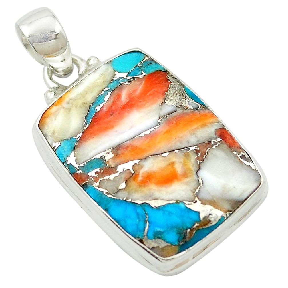 Multi color spiny oyster arizona turquoise 925 silver pendant m57874