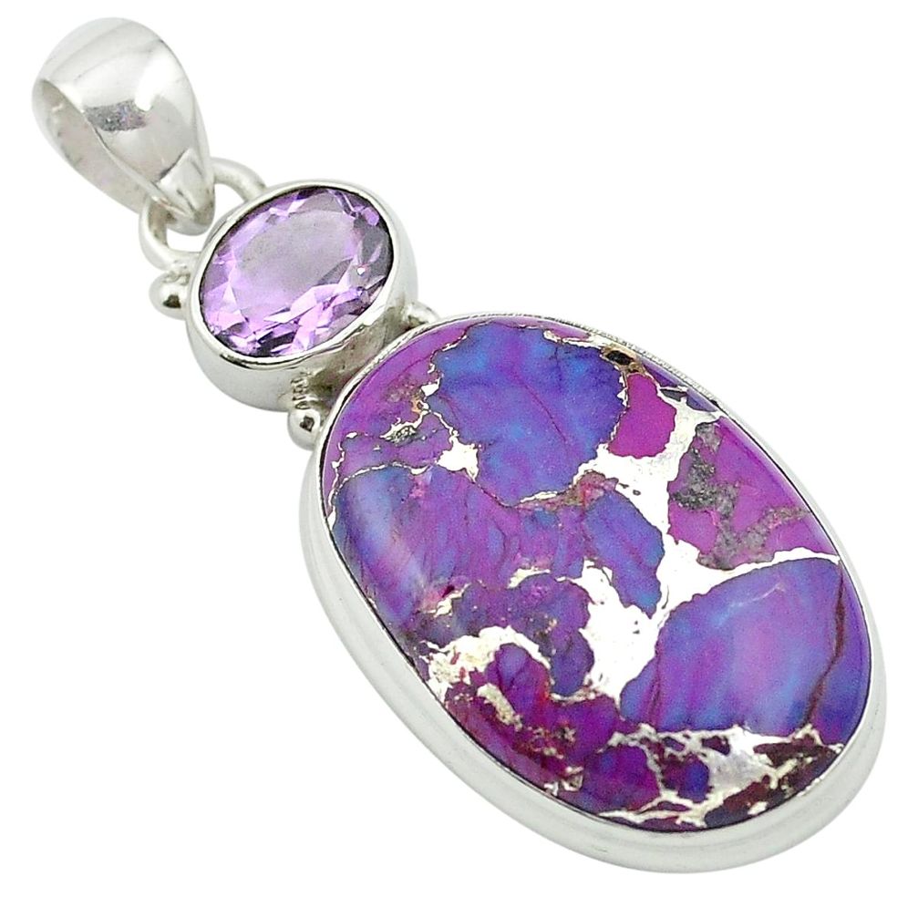 Purple copper turquoise amethyst 925 sterling silver pendant m57884