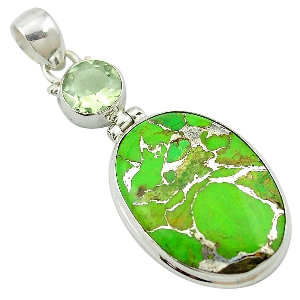Green copper turquoise amethyst 925 sterling silver pendant m57893
