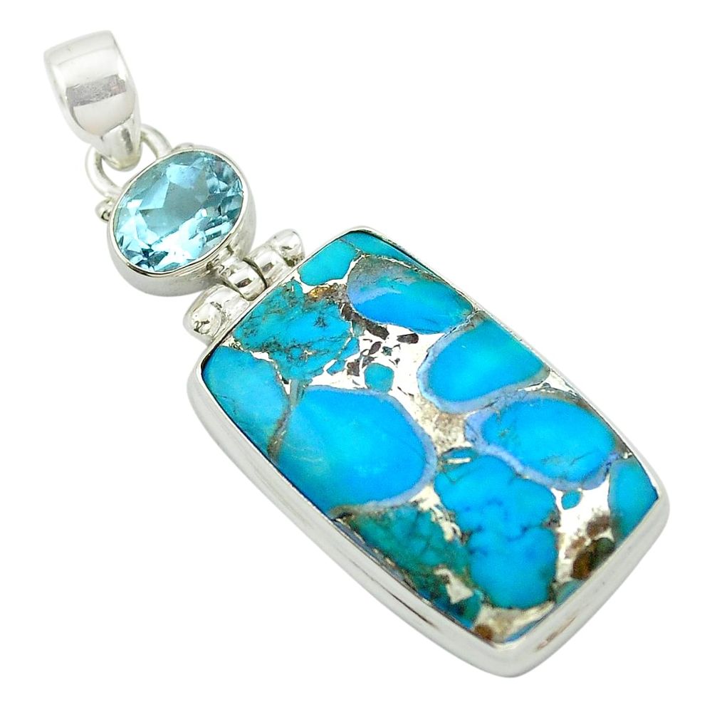 Blue copper turquoise topaz 925 sterling silver pendant jewelry m57898