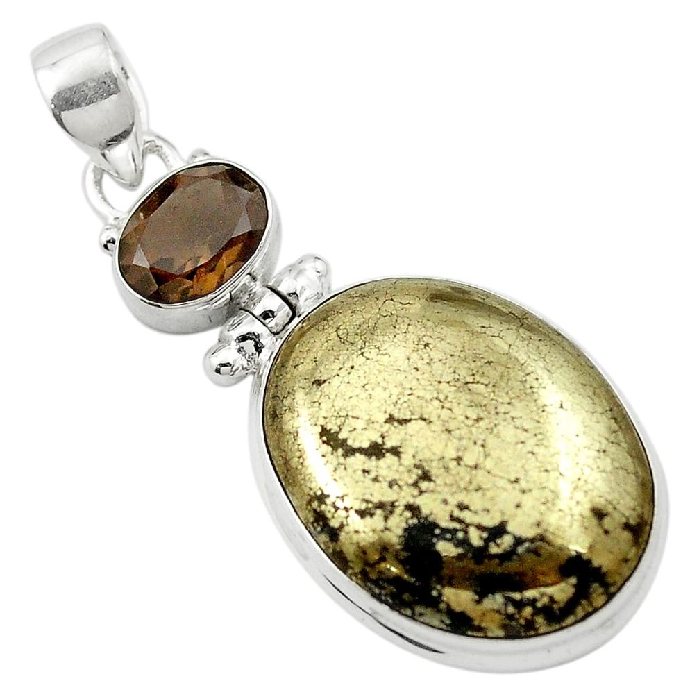 Natural golden pyrite in magnetite (healer's gold) 925 silver pendant m57923