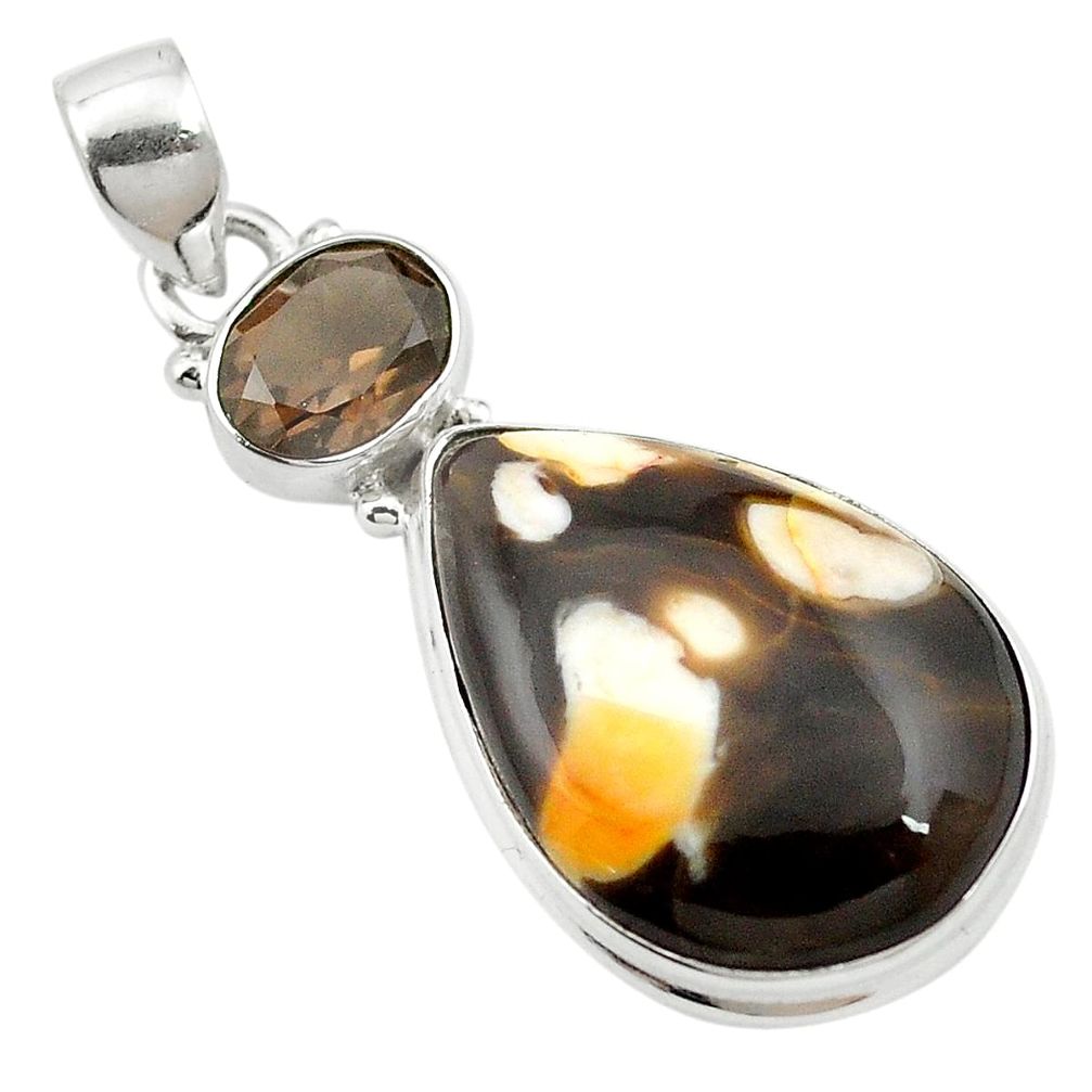 925 silver natural brown peanut petrified wood fossil pear pendant m57975