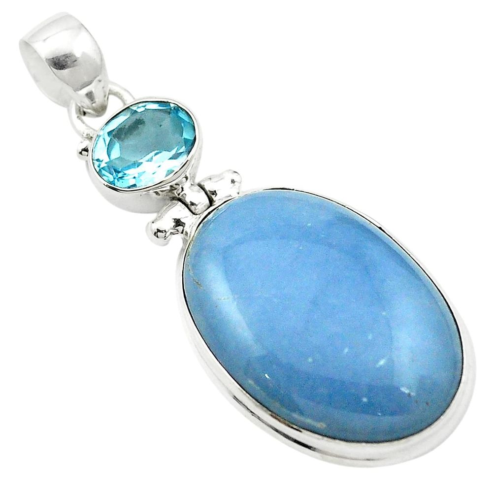 Natural blue angelite topaz 925 sterling silver pendant jewelry m58011