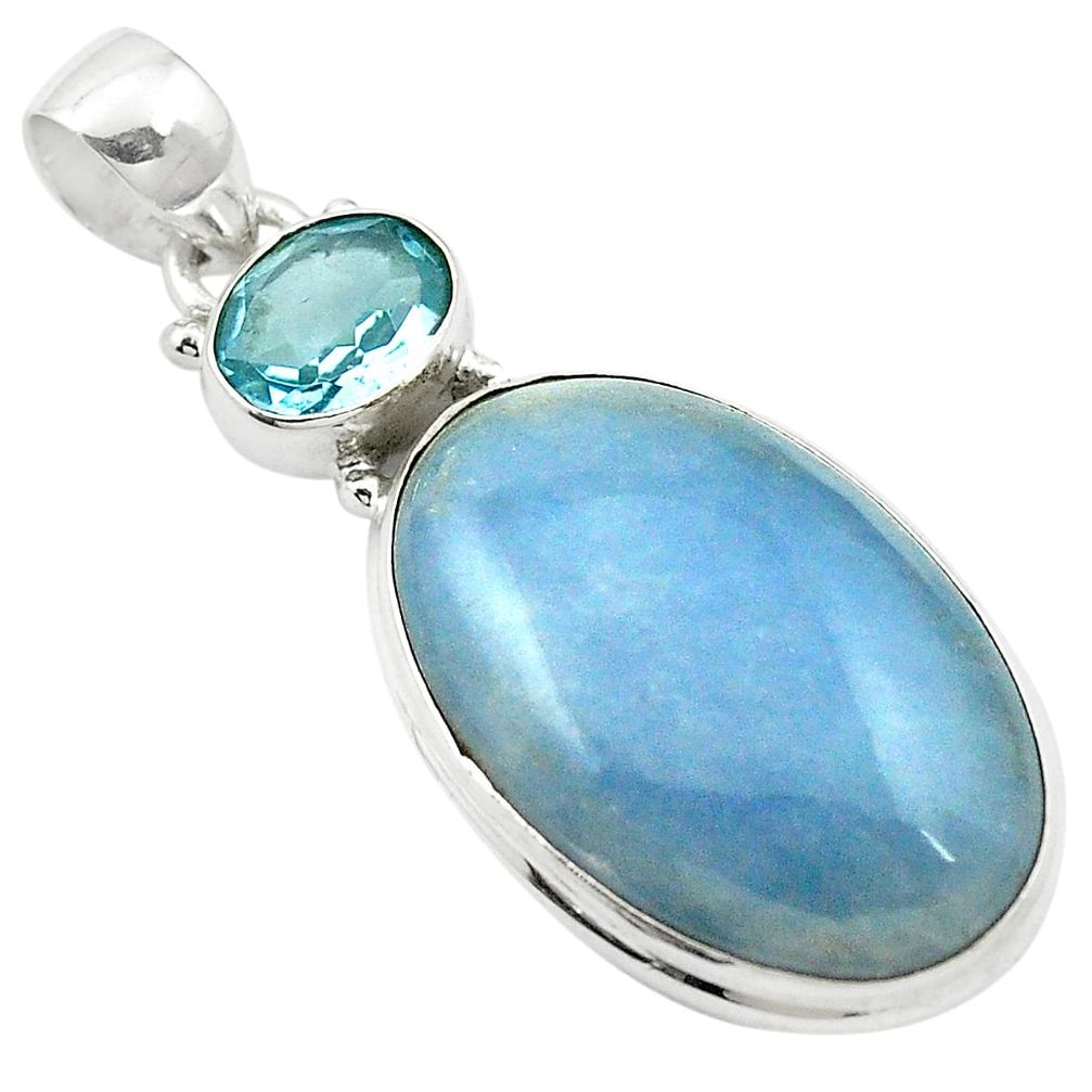 Natural blue angelite topaz 925 sterling silver pendant jewelry m58014