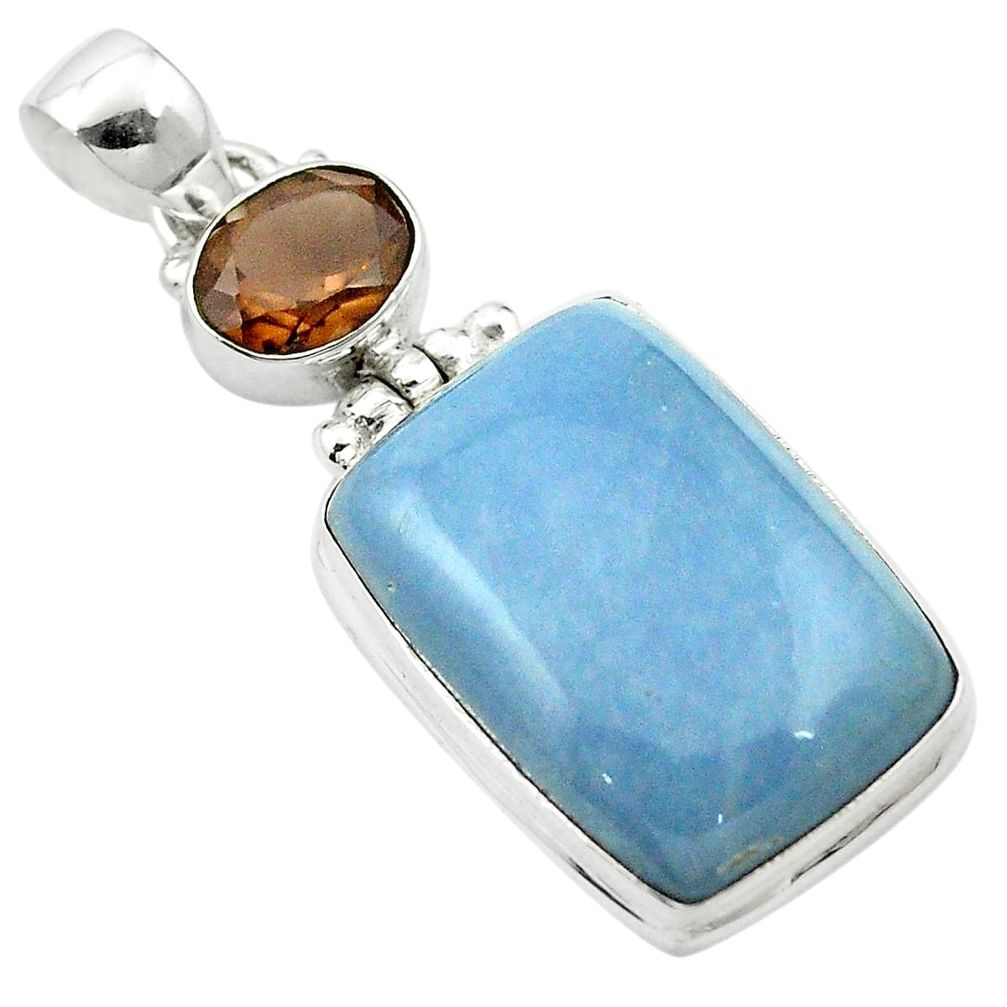 Natural blue angelite smoky topaz 925 sterling silver pendant m58018