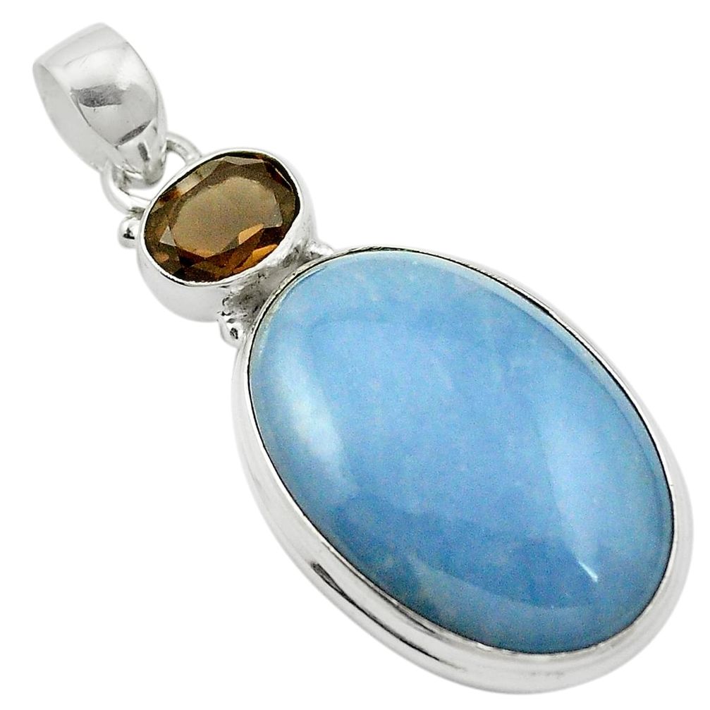 925 sterling silver natural blue angelite brown smoky topaz pendant m58019