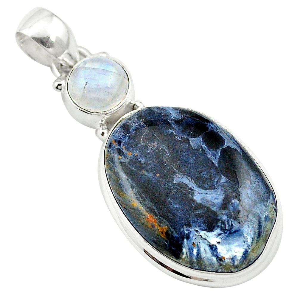 Natural black pietersite (african) moonstone 925 silver pendant m58041