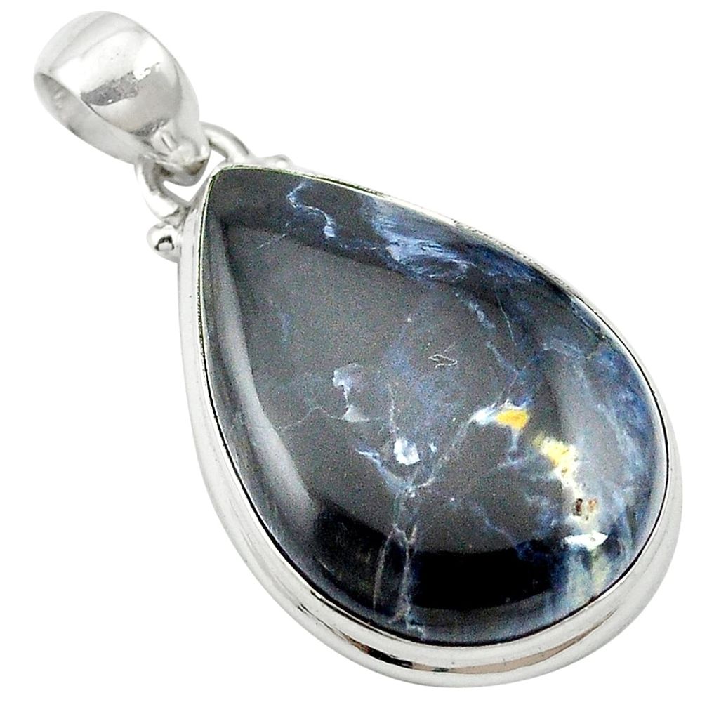 925 sterling silver natural black pietersite (african) pear pendant m58046