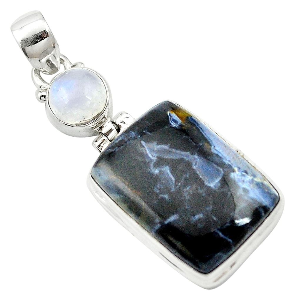 925 silver natural black pietersite (african) moonstone pendant m58054