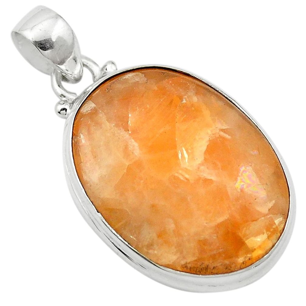 Natural orange calcite 925 sterling silver pendant jewelry m58068