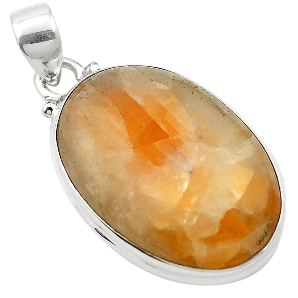 Natural orange calcite 925 sterling silver pendant jewelry m58073