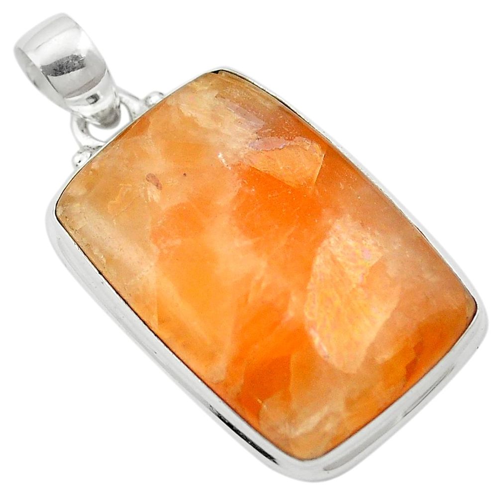 Natural orange calcite octagan 925 sterling silver pendant jewelry m58075