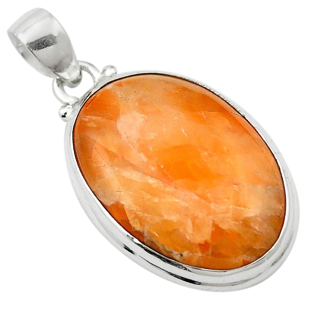 925 sterling silver natural orange calcite oval pendant jewelry m58076