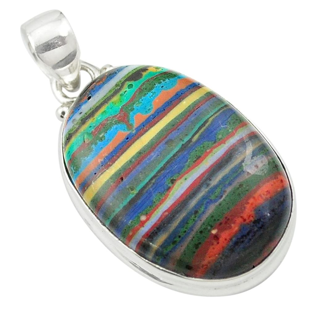 925 sterling silver natural multi color rainbow calsilica oval pendant m58083