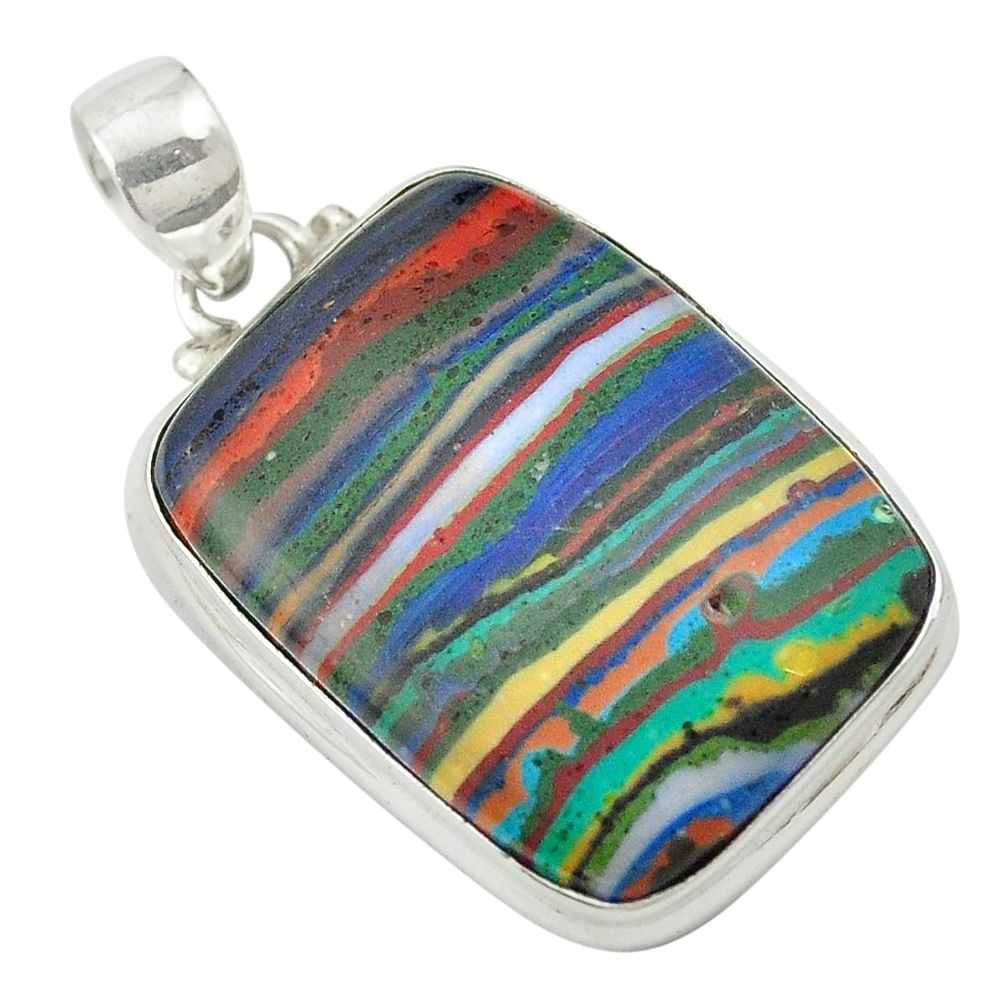 Natural multi color rainbow calsilica 925 sterling silver pendant m58084