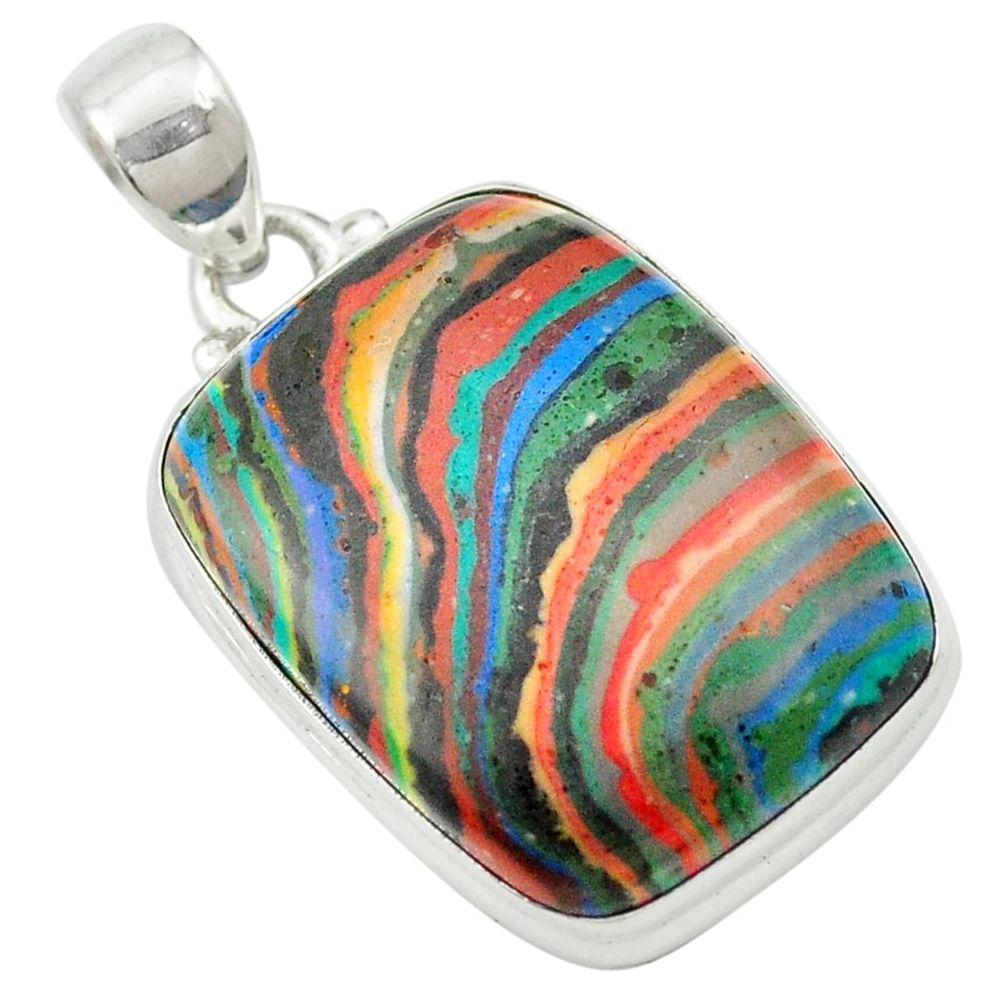 Natural multi color rainbow calsilica 925 sterling silver pendant m58085