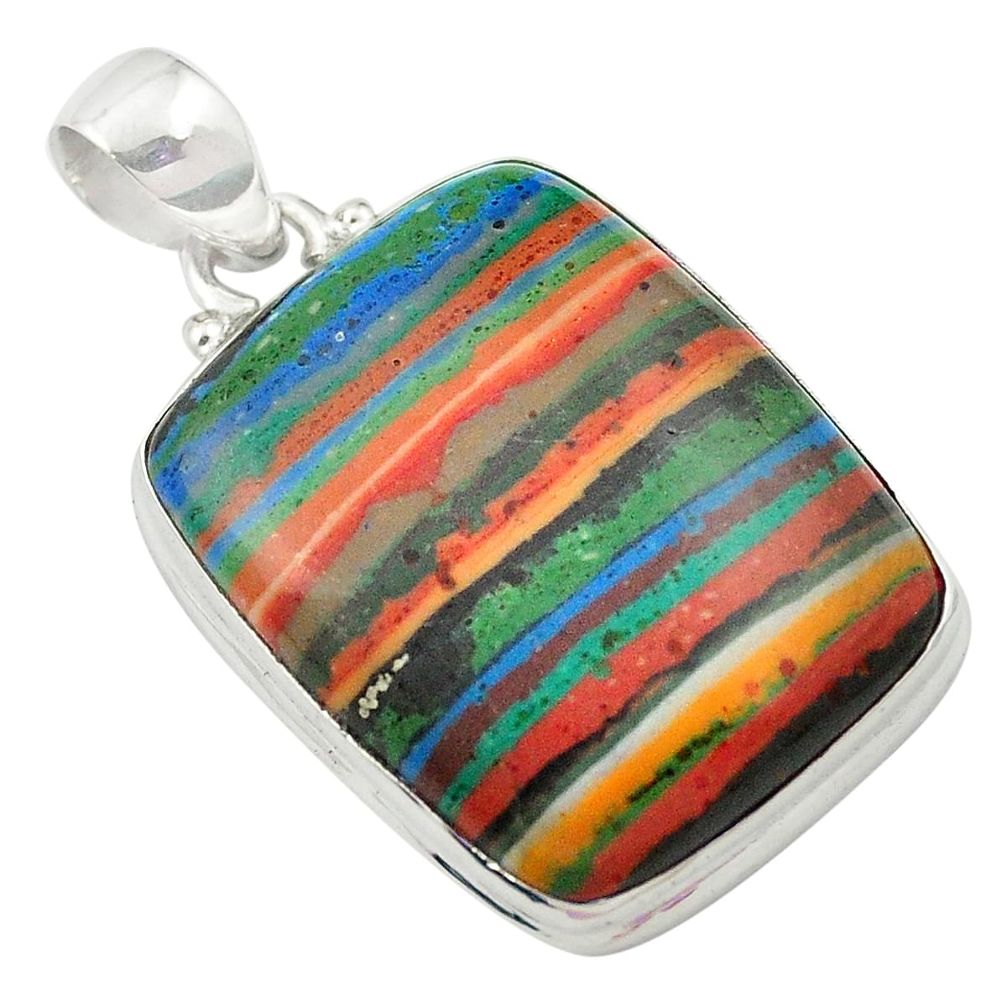 Natural multi color rainbow calsilica 925 sterling silver pendant m58096