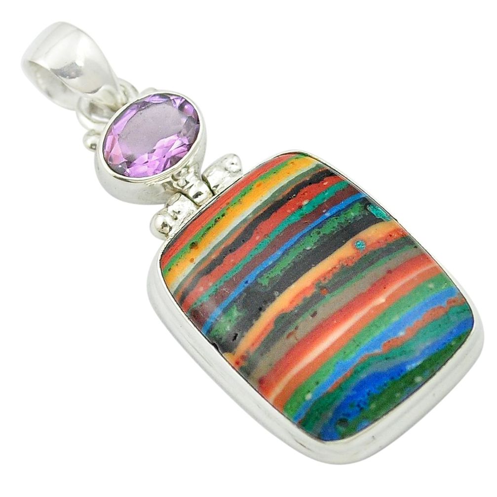 Natural multi color rainbow calsilica amethyst 925 silver pendant m58107