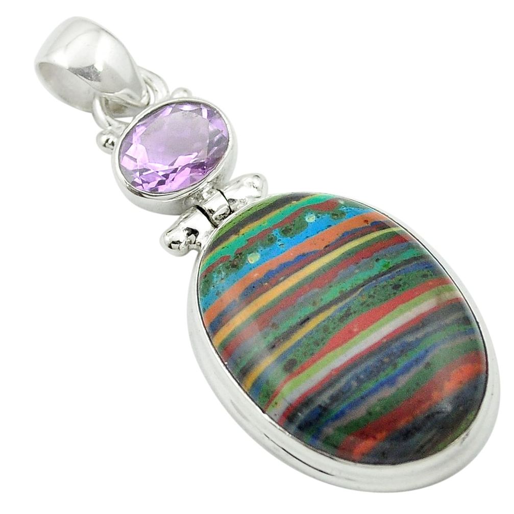 Natural multi color rainbow calsilica amethyst 925 silver pendant jewelry m58111