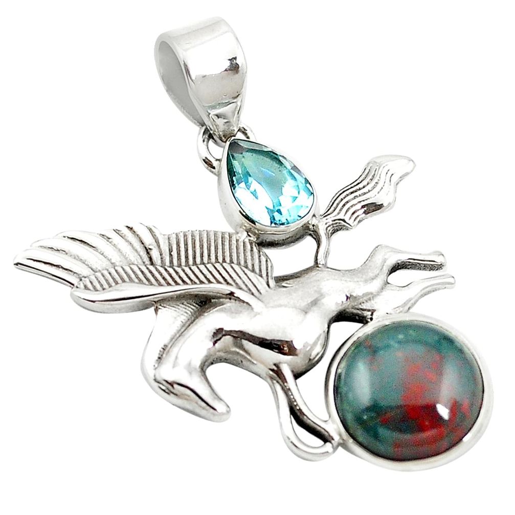 Natural green bloodstone african (heliotrope) 925 silver unicorn pendant m58168