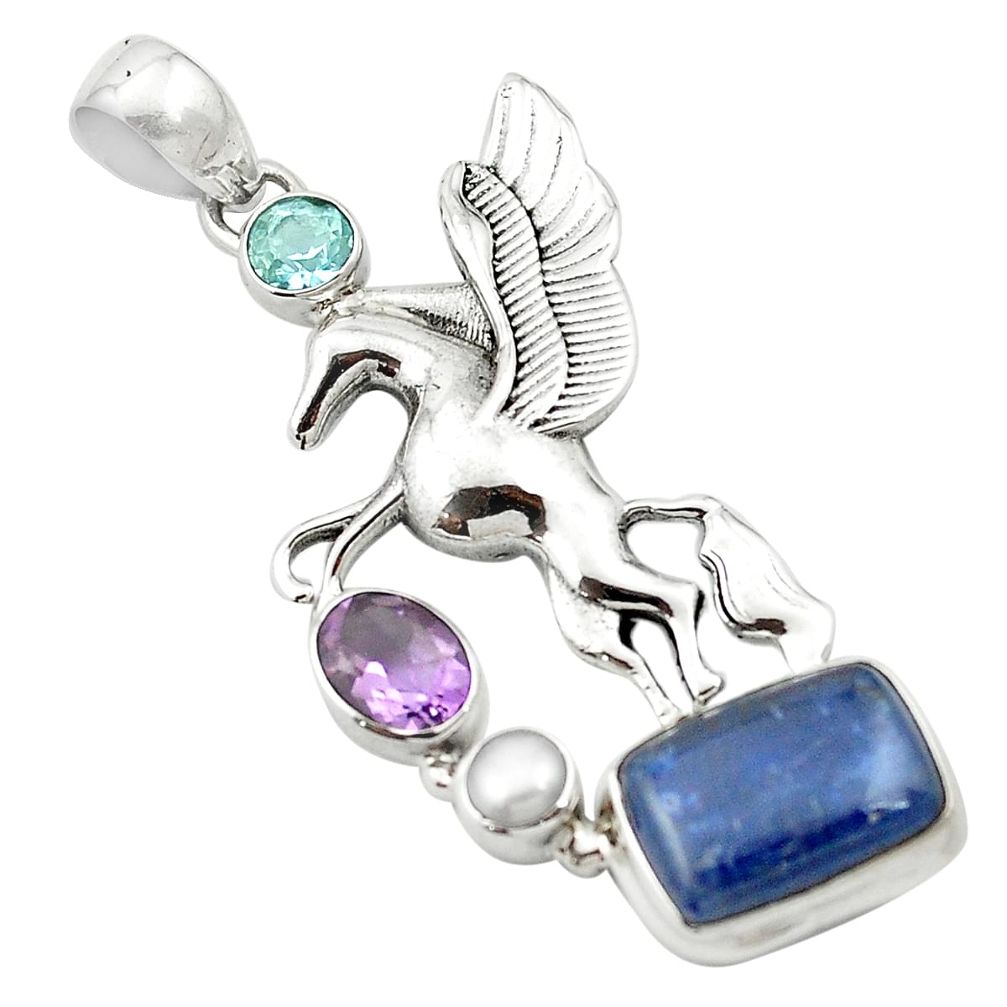 Natural blue kyanite amethyst 925 silver unicorn pendant jewelry m58207