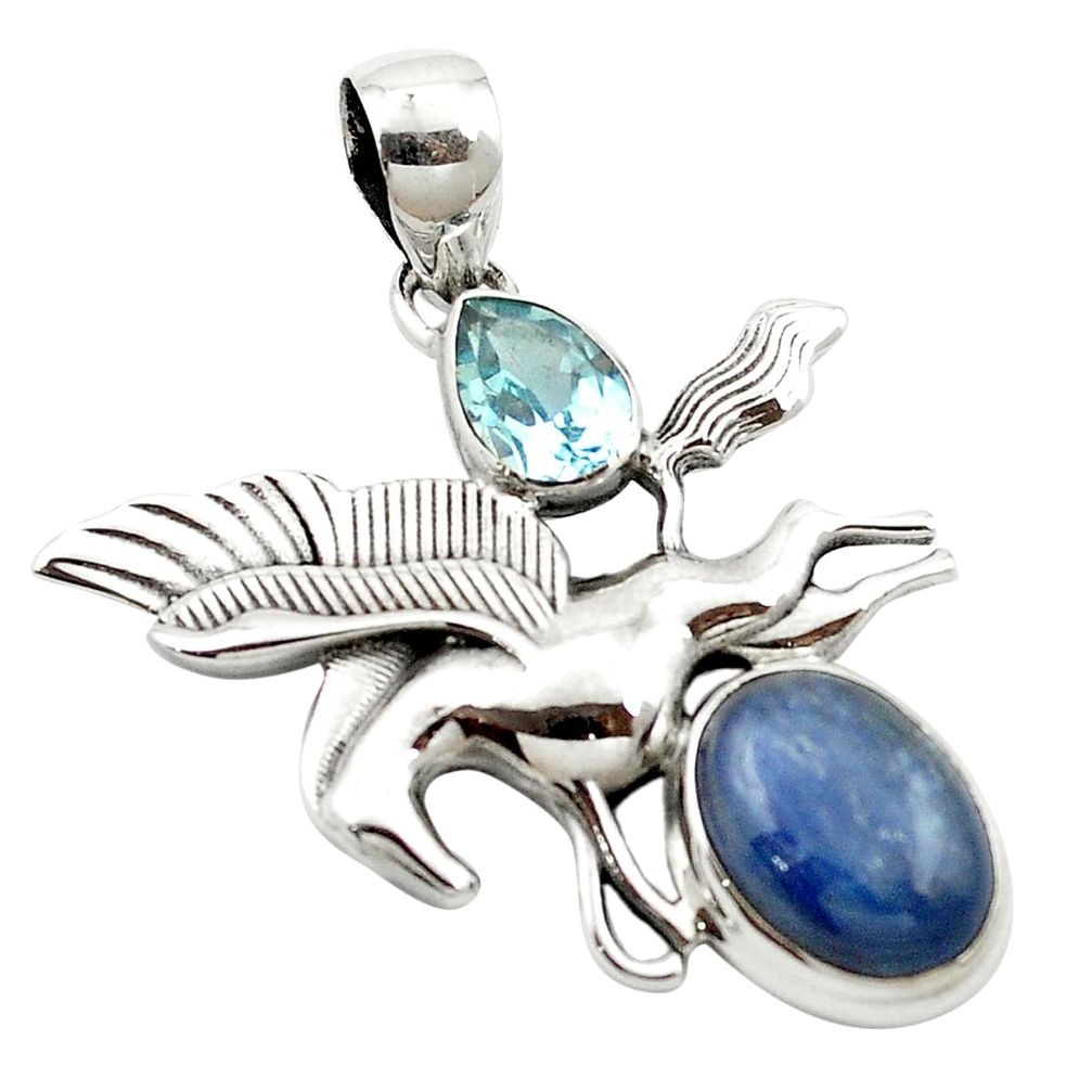 Natural blue kyanite topaz 925 sterling silver unicorn pendant jewelry m58215