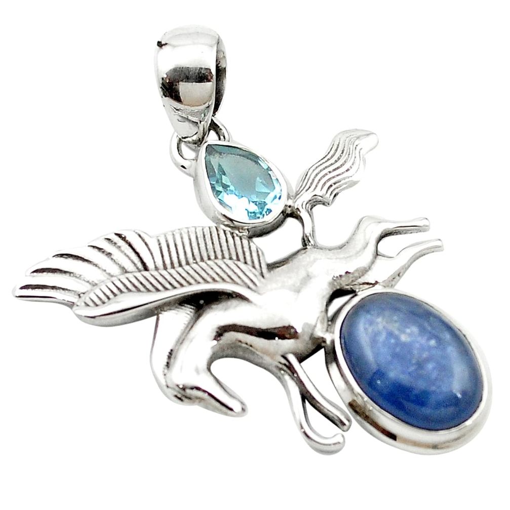 925 sterling silver natural blue kyanite topaz unicorn pendant jewelry m58216