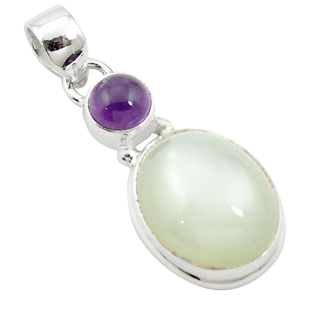 Natural white ceylon moonstone amethyst 925 sterling silver pendant m58225