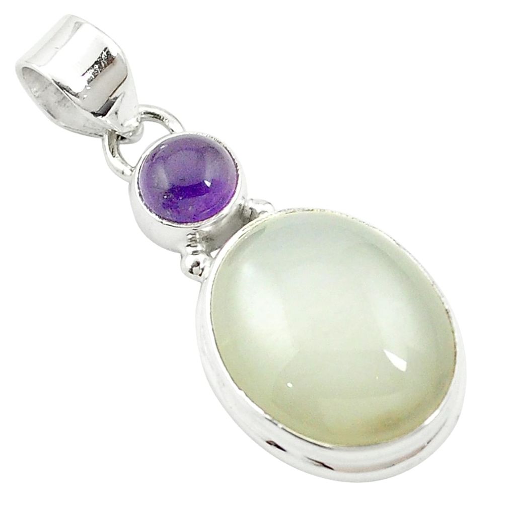 Natural white ceylon moonstone amethyst 925 silver pendant jewelry m58232