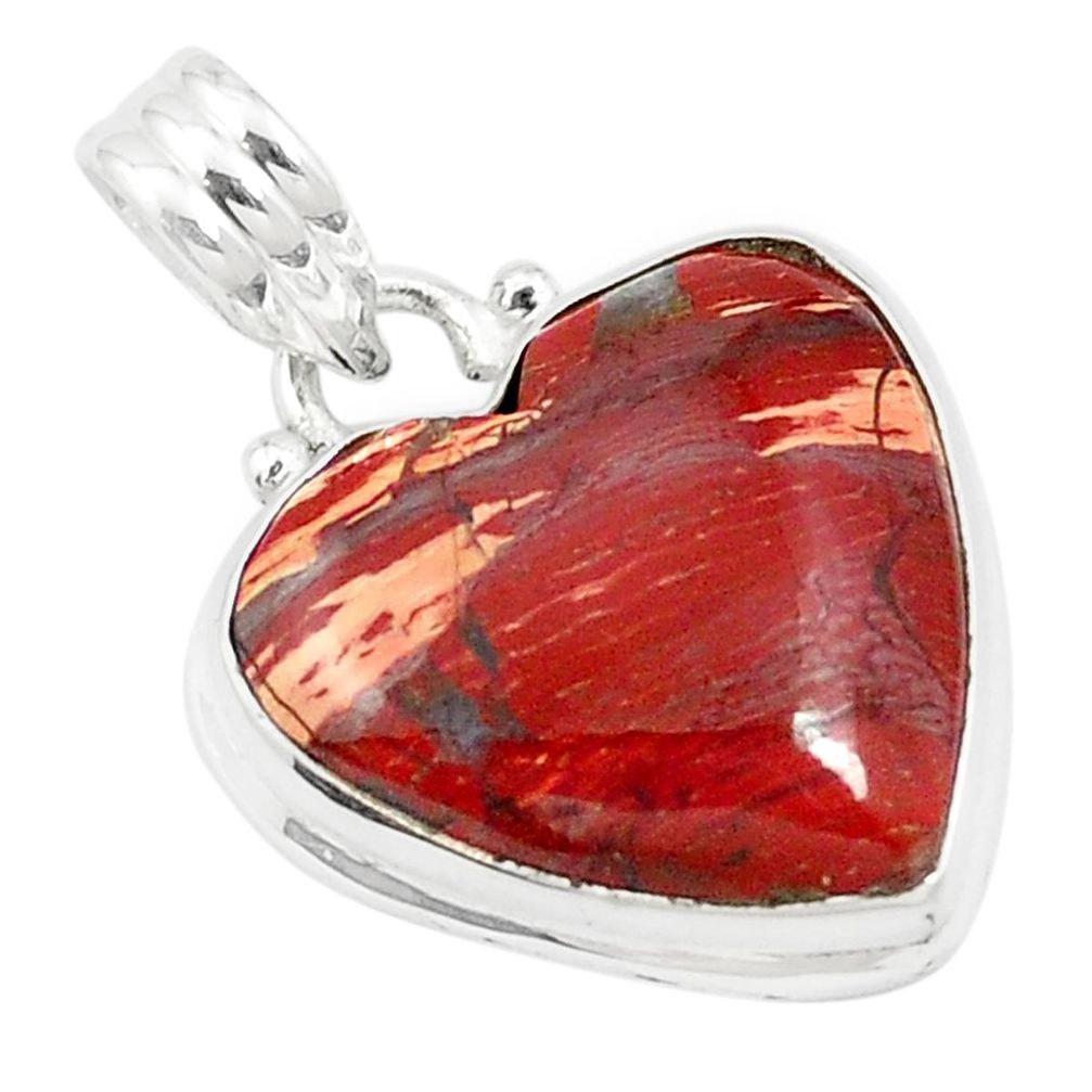 Natural red snakeskin jasper heart 925 sterling silver pendant jewelry m58285