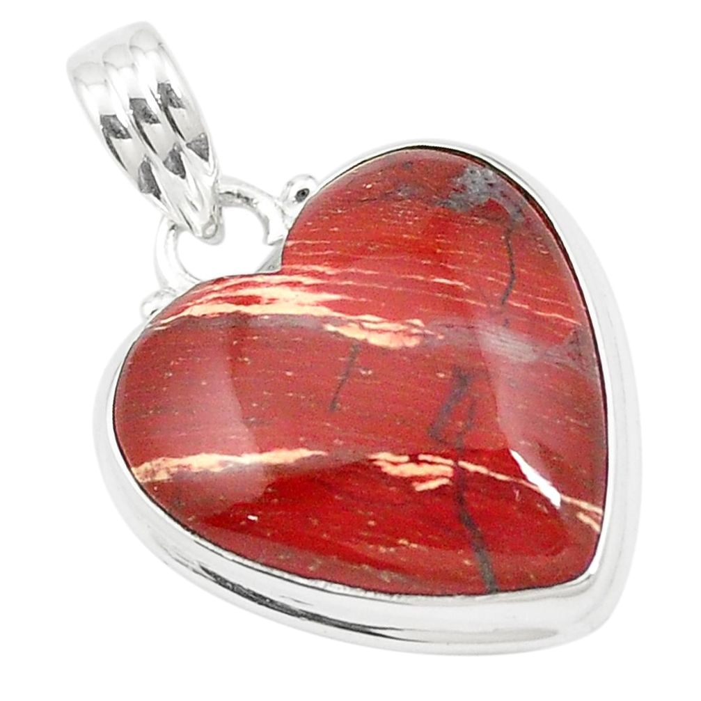 Natural red snakeskin jasper heart 925 sterling silver pendant jewelry m58307