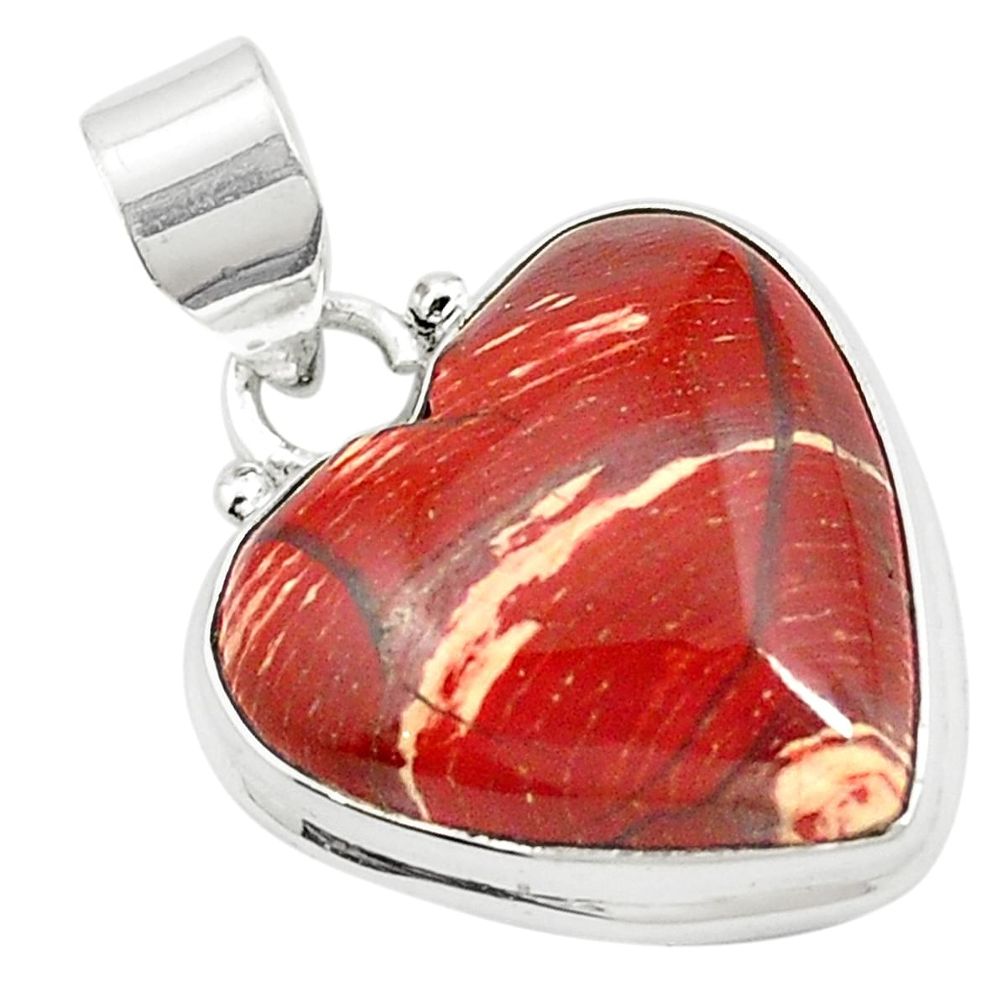 Natural red snakeskin jasper heart 925 sterling silver pendant jewelry m58308