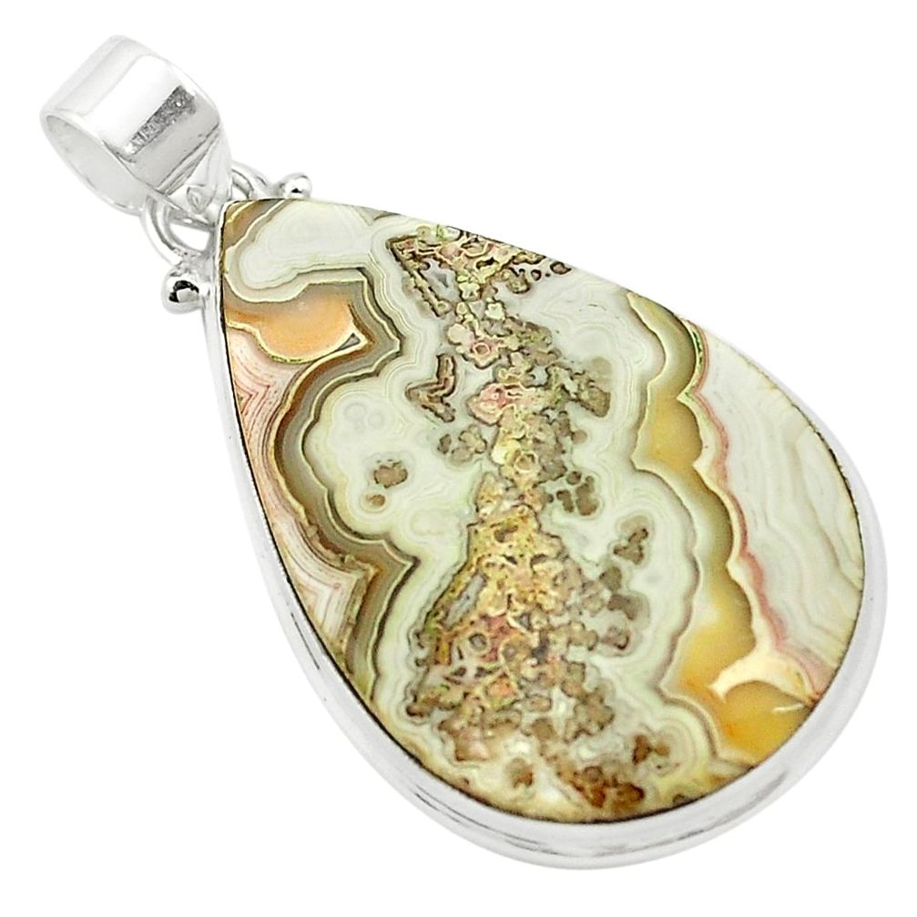 Natural multi color mexican laguna lace agate 925 silver pendant m58336