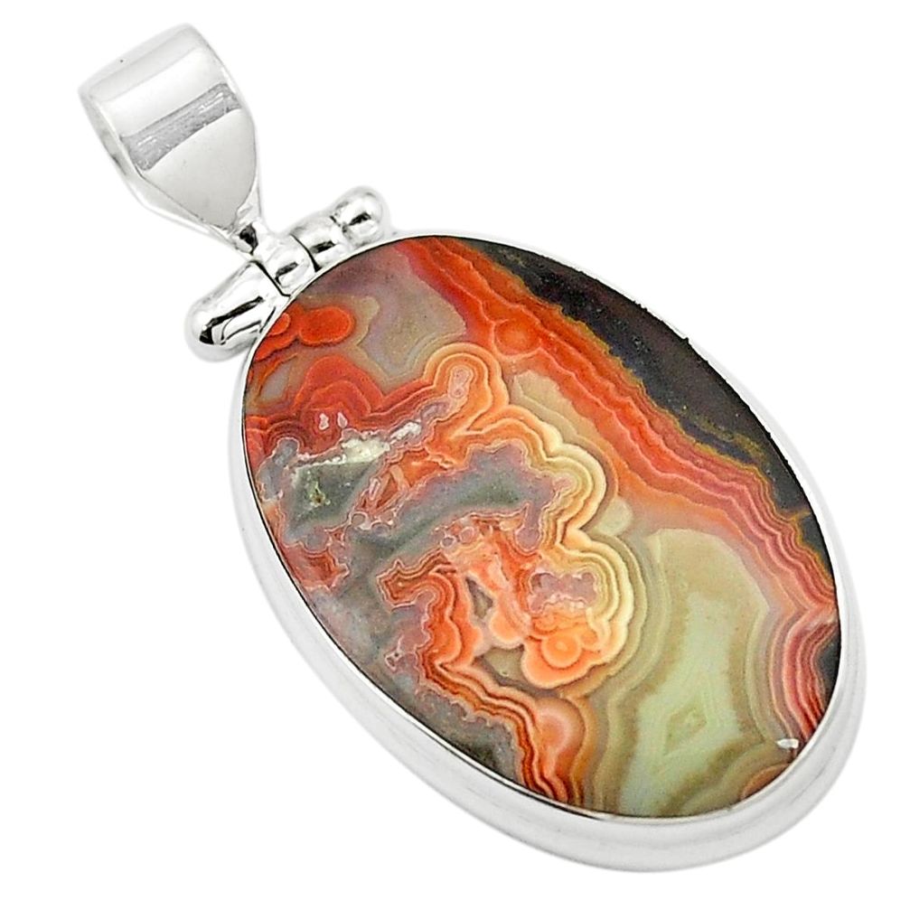 Natural multi color mexican laguna lace agate 925 silver pendant m58340