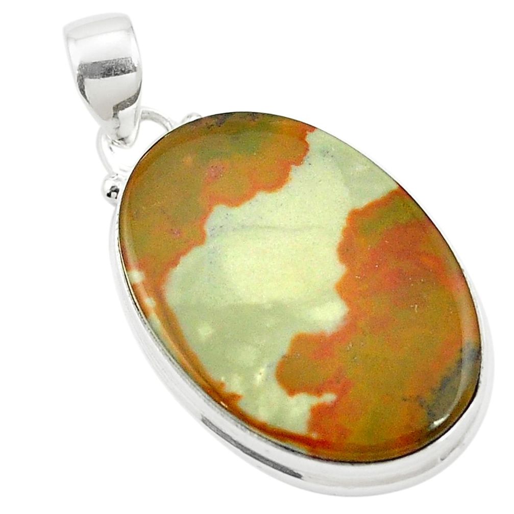 24.81cts natural brown landscape picture jasper 925 silver pendant m58349