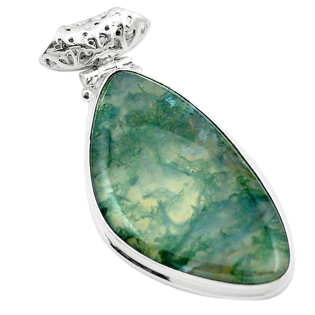 Natural green moss agate 925 sterling silver pendant jewelry m58362