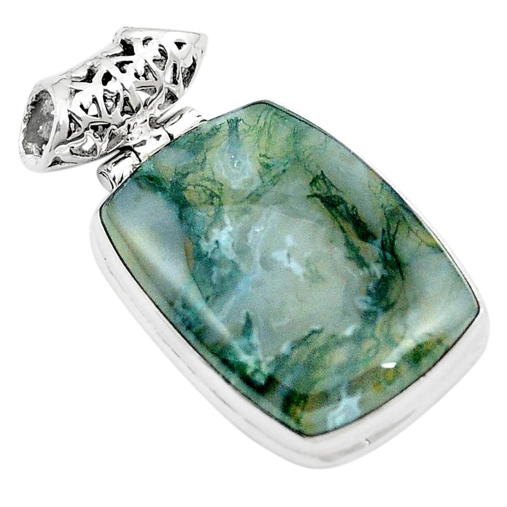 Natural green moss agate 925 sterling silver pendant jewelry m58364