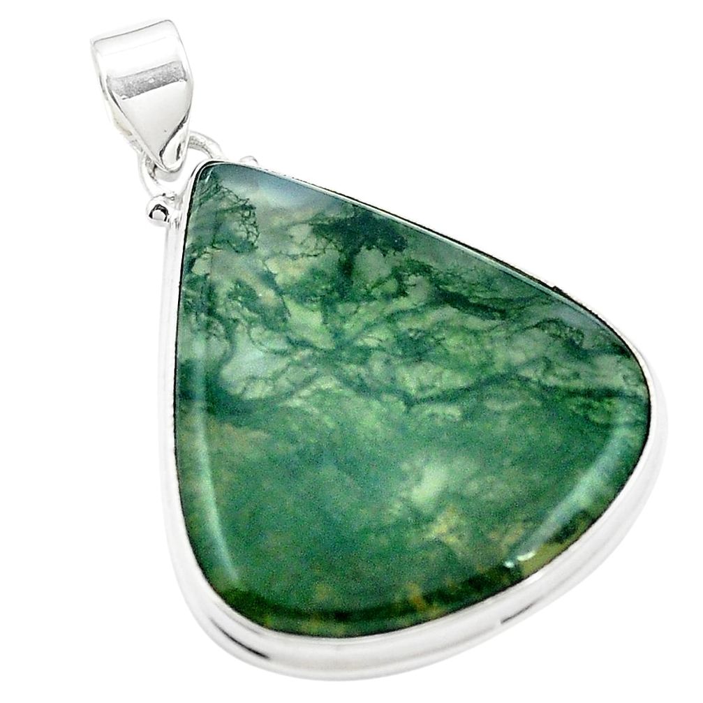 Natural green moss agate 925 sterling silver pendant jewelry m58373