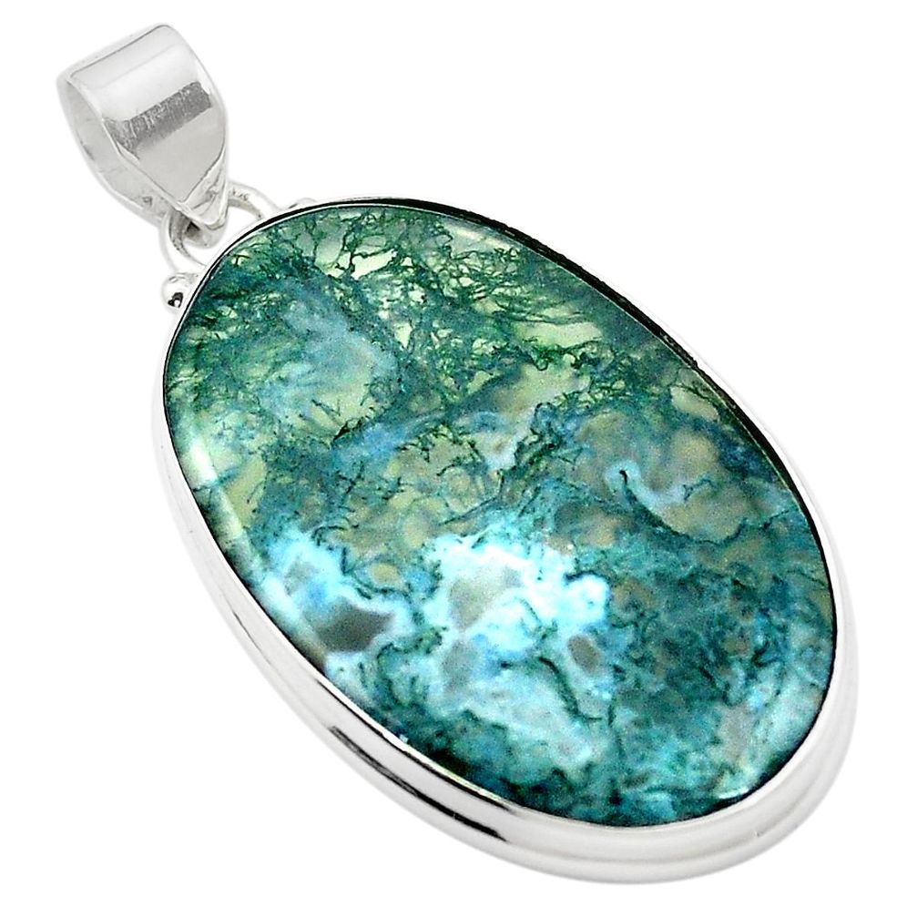Natural green moss agate 925 sterling silver pendant jewelry m58376