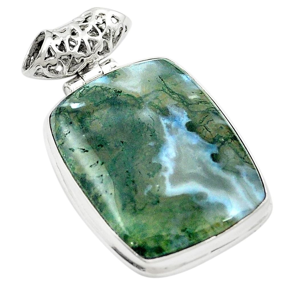 Natural green moss agate 925 sterling silver pendant jewelry m58379