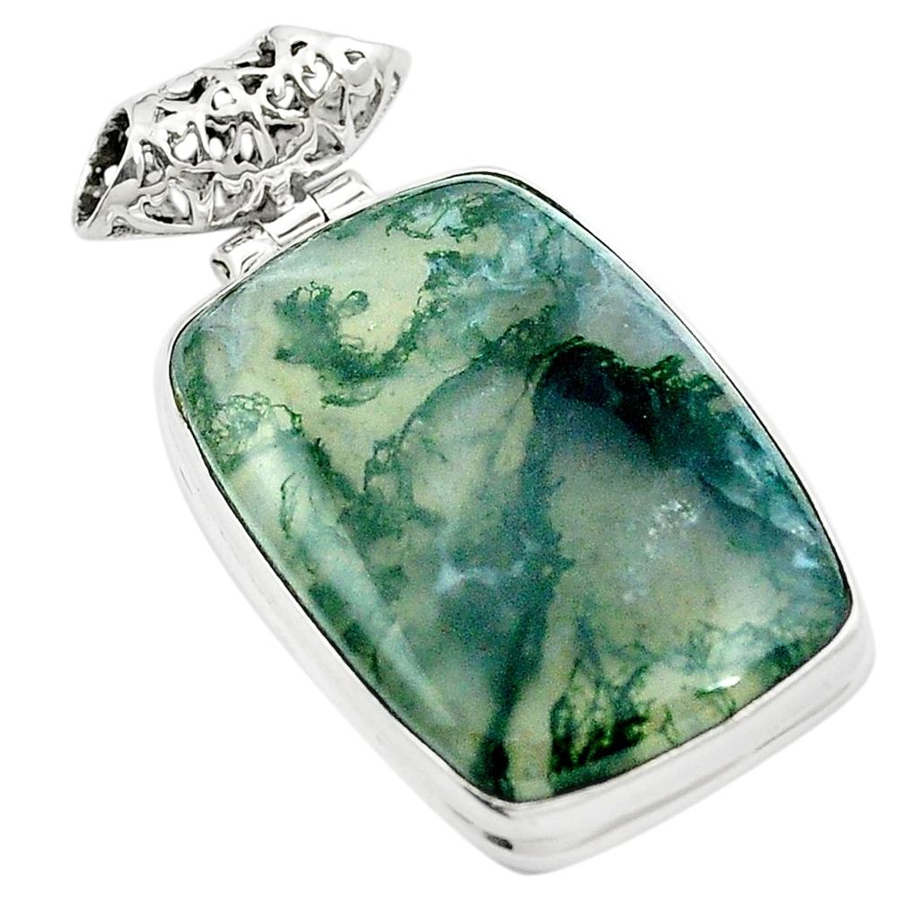 Natural green moss agate 925 sterling silver pendant jewelry m58380